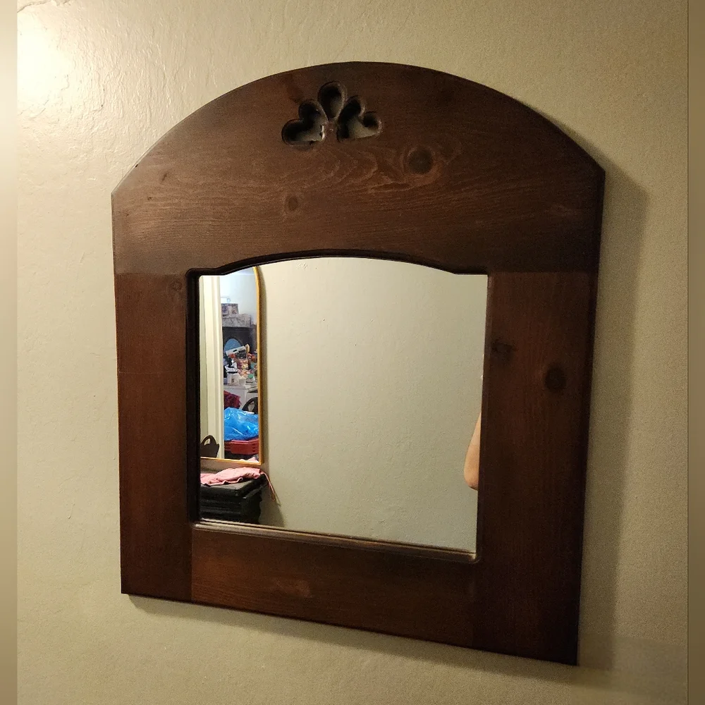 Antique Vintage 1940s 1950s Wooden Carved Wall Mirror